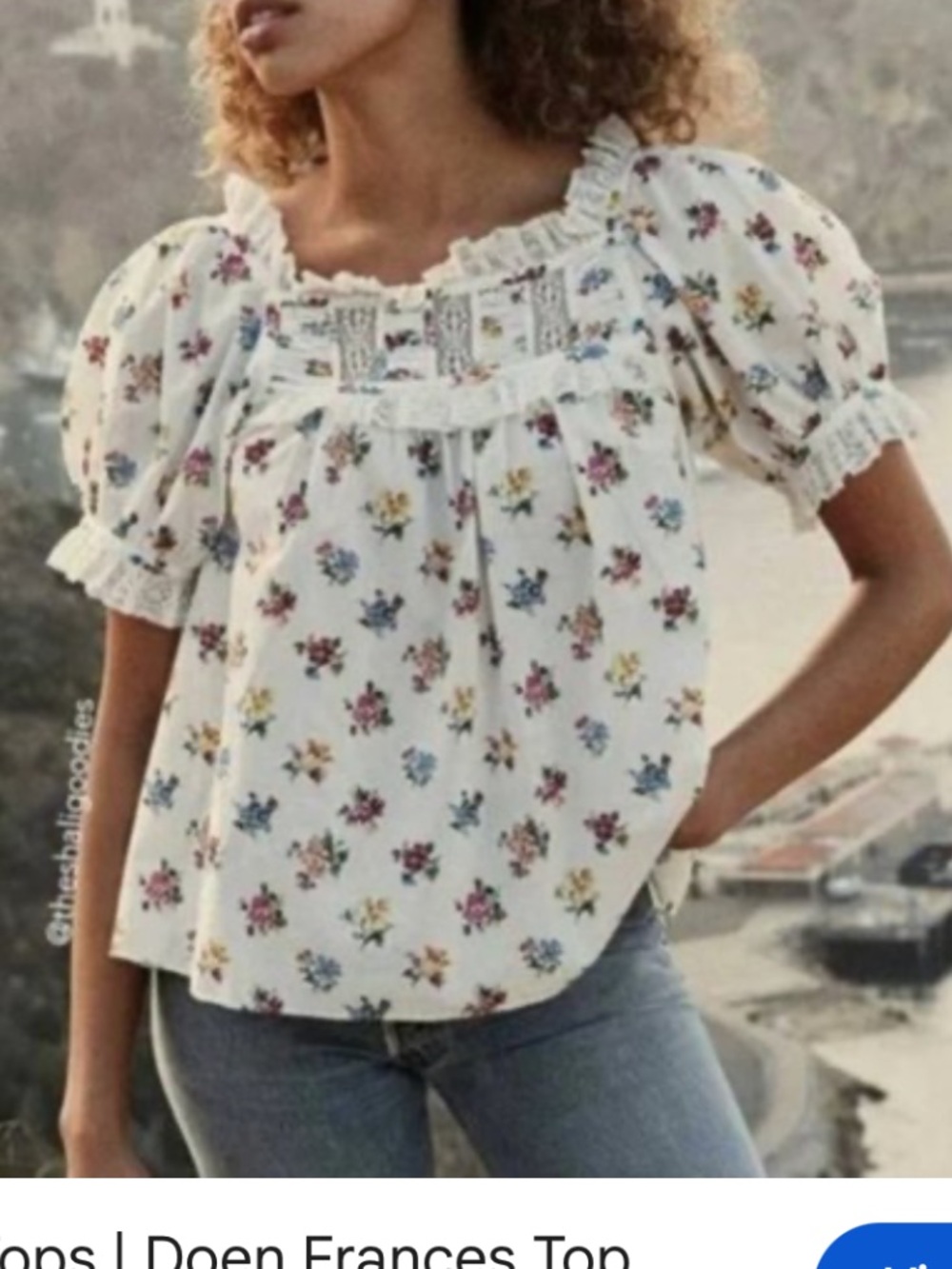 DOEN S/M Women’s Ivory Floral Puff-Sleeve Peasant Top